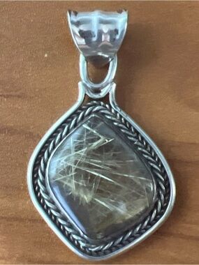 Sterling Silver Rutilated Quartz Pendant - Golden Brown